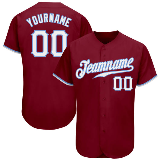 Custom Crimson White-Light Blue Authentic Baseball Jersey - Main View