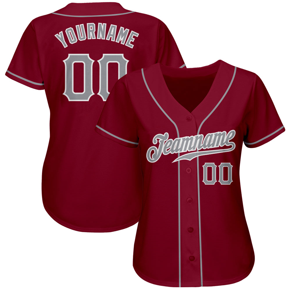 Custom Crimson Gray-White Authentic Baseball Jersey view 3