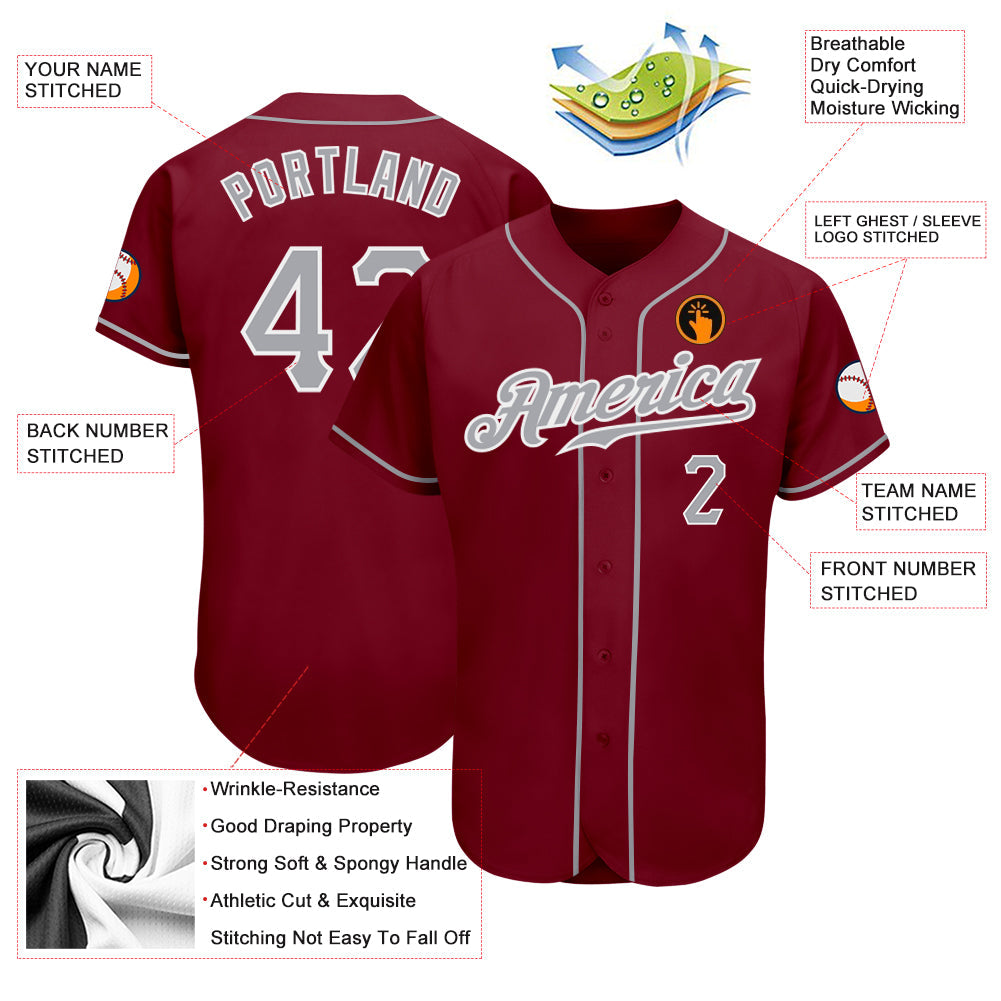 Custom Crimson Gray-White Authentic Baseball Jersey view 4