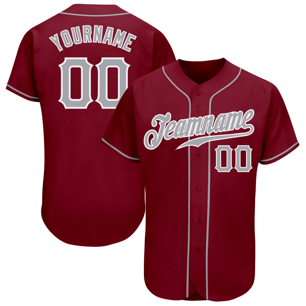 Custom Crimson Gray-White Authentic Baseball Jersey - Main View