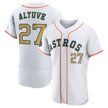 #27 Jose Altuve Houston Astros 2023 White gold collection replica player Stitches Baseball Jerseys - Main View
