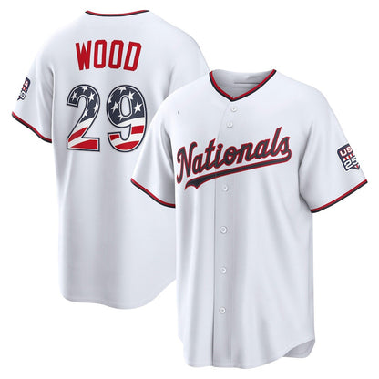 Washington Nationals #29 James Wood USA 250 Fourth of July Home Stadium Jersey - White Tailgate Goods - Main View