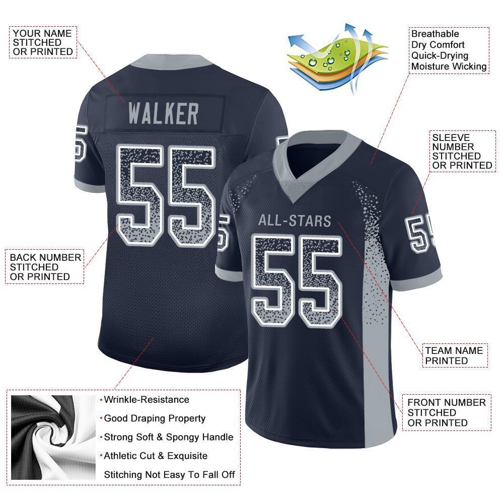 Custom Navy Light Gray-White Drift Fashion Football Jersey view 3