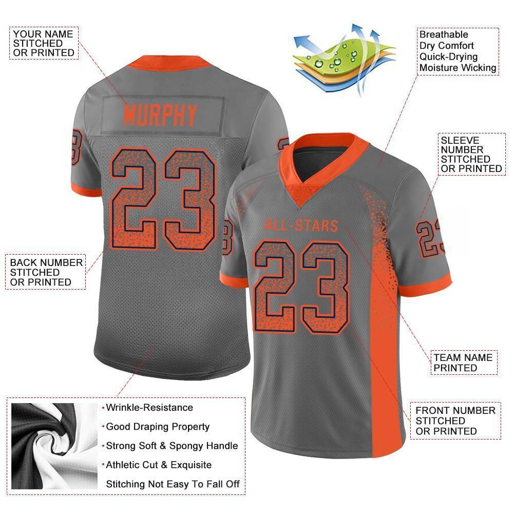 Custom Gray Orange-Navy Drift Fashion Football Jersey view 3