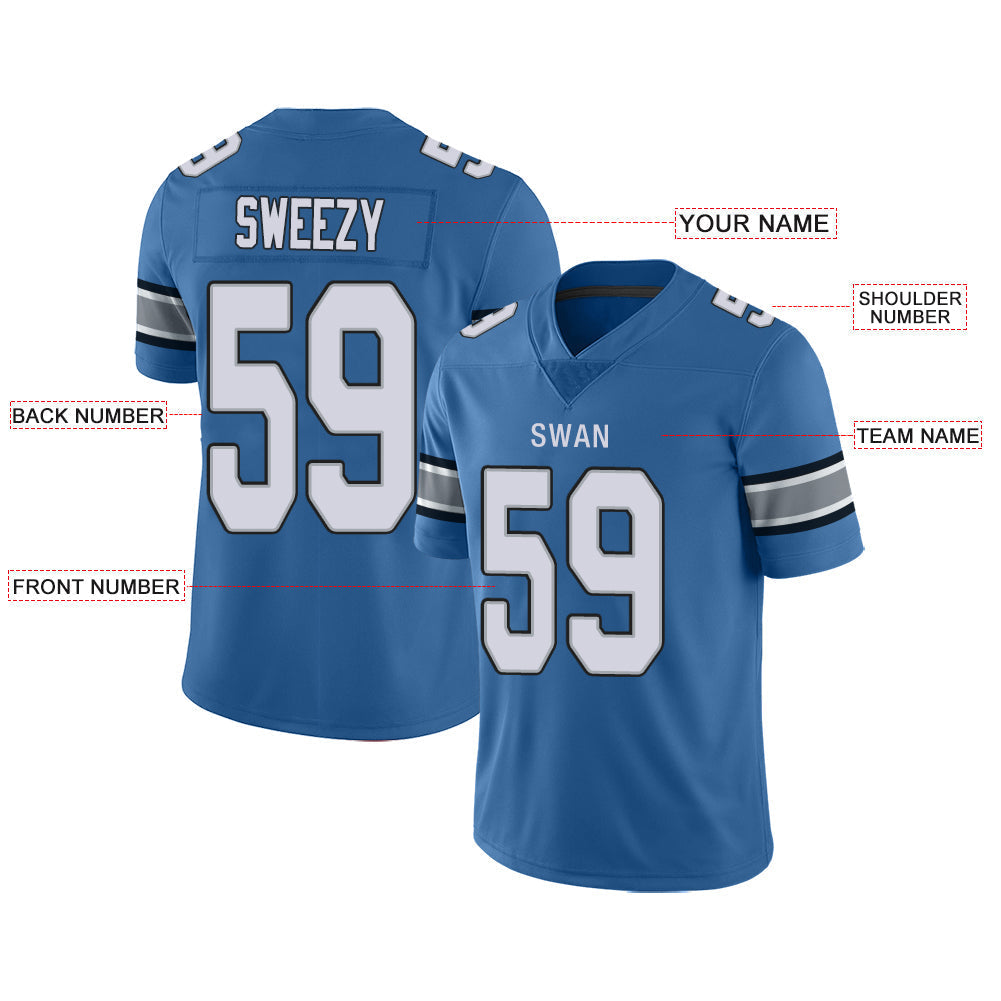 Custom D.Lions  Stitched American Jerseys Personalize Birthday Gifts Blue Football Jersey view 2