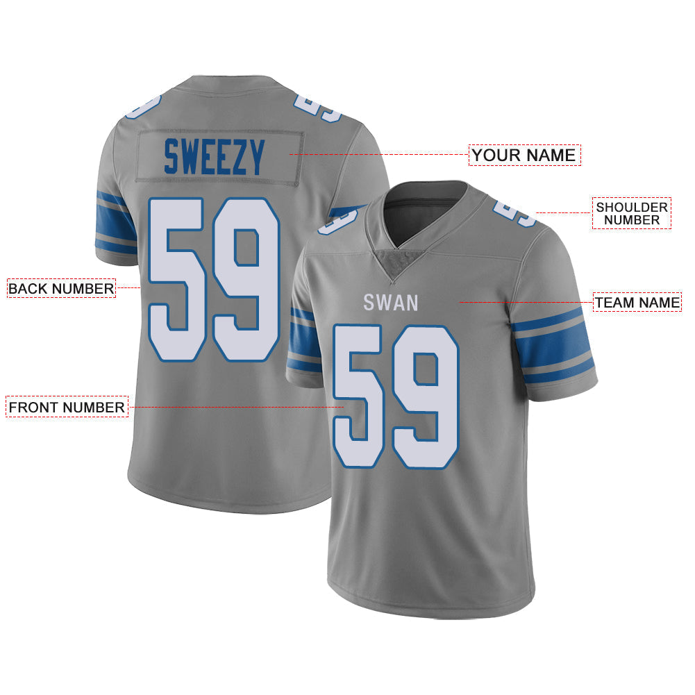 Custom D.Lions Stitched American Football Jerseys Personalize Birthday Gifts Grey Jersey view 2