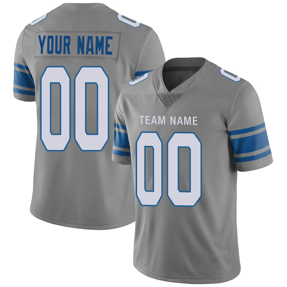Custom D.Lions Stitched American Football Jerseys Personalize Birthday Gifts Grey Jersey - Main View