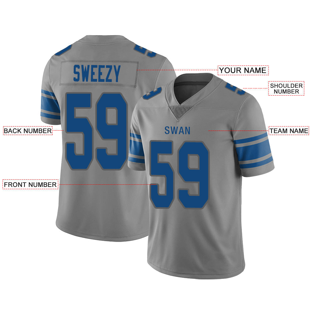 Custom D.Lions Stitched American Football Jerseys Personalize Birthday Gifts Grey Jersey view 2