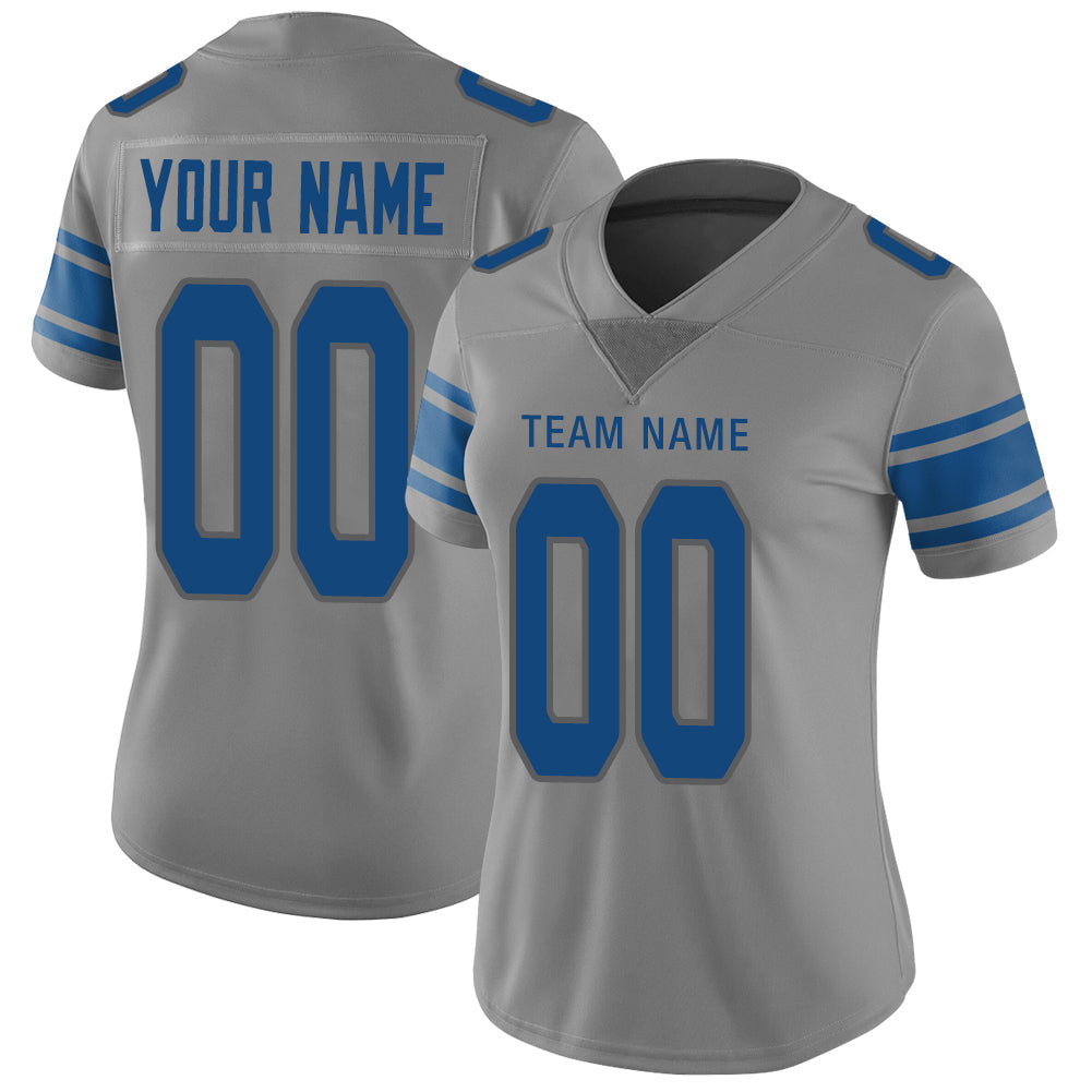 Custom D.Lions Stitched American Football Jerseys Personalize Birthday Gifts Grey Jersey - Main View