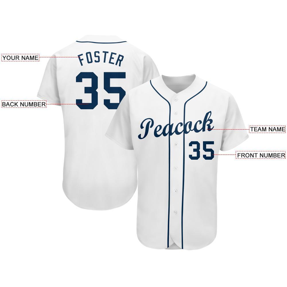Custom White Navy Baseball Jersey view 3