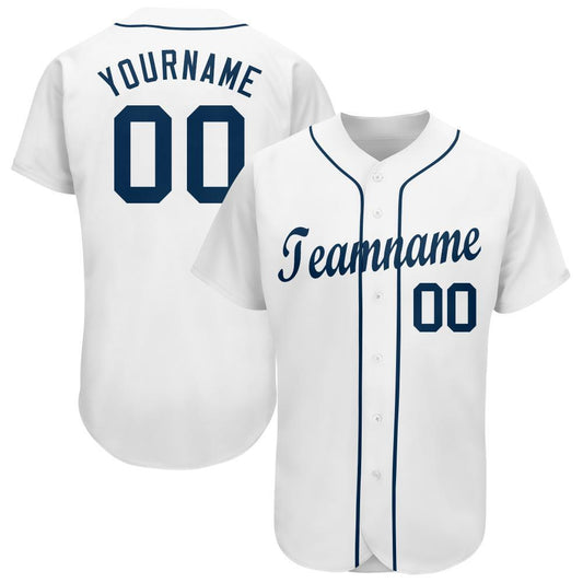 Custom White Navy Baseball Jersey - Main View