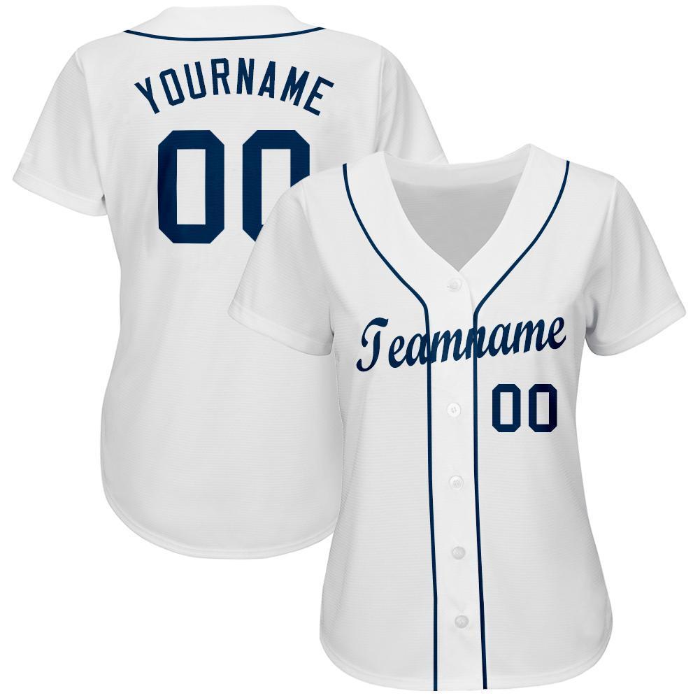 Custom White Navy Baseball Jersey view 2