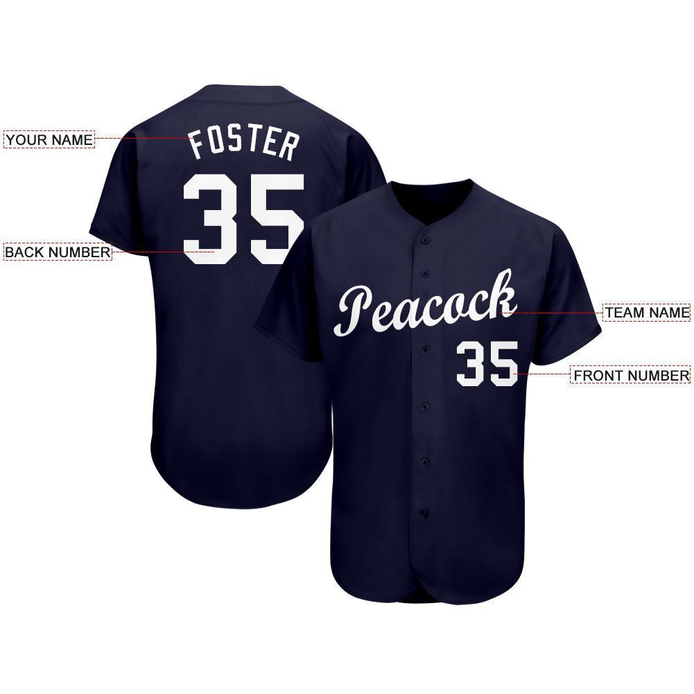 Custom Navy White Baseball Jersey view 3