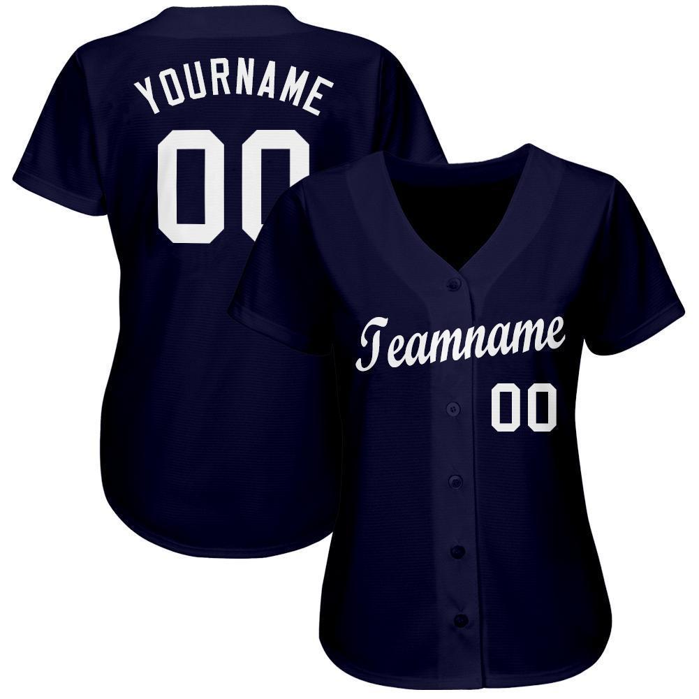 Custom Navy White Baseball Jersey view 2