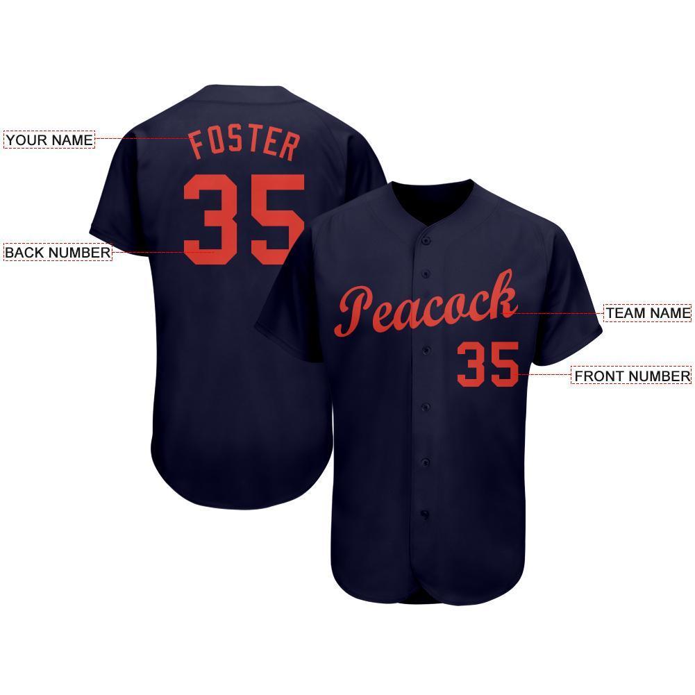 Custom Navy Orange Baseball Jersey view 3