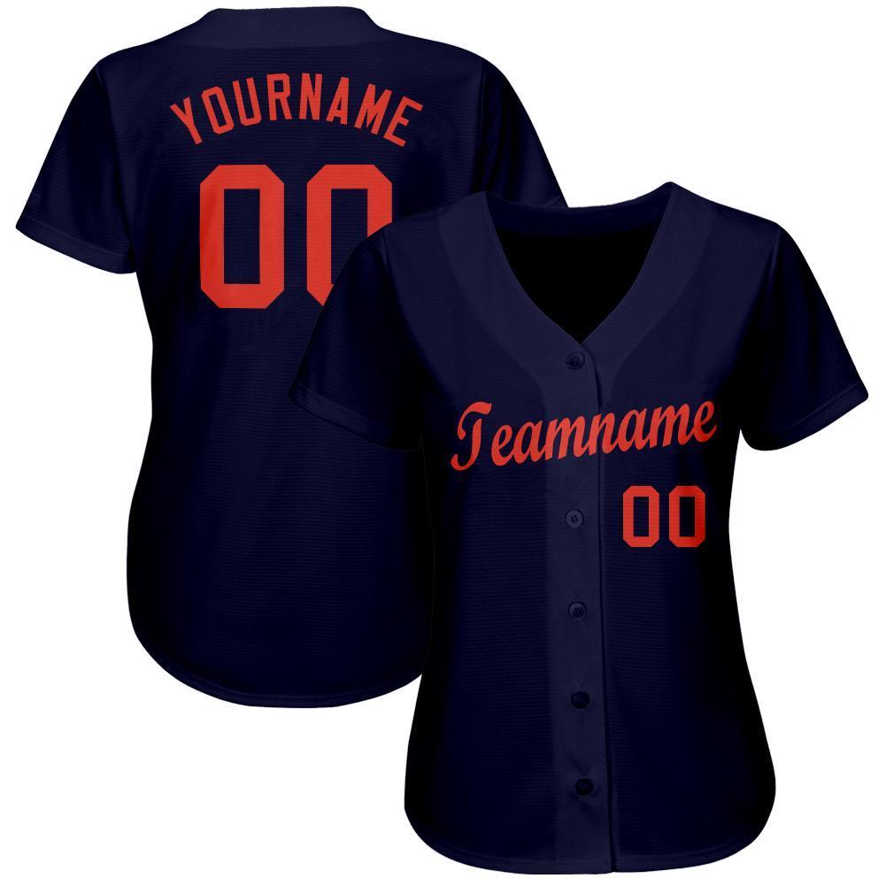 Custom Navy Orange Baseball Jersey view 2