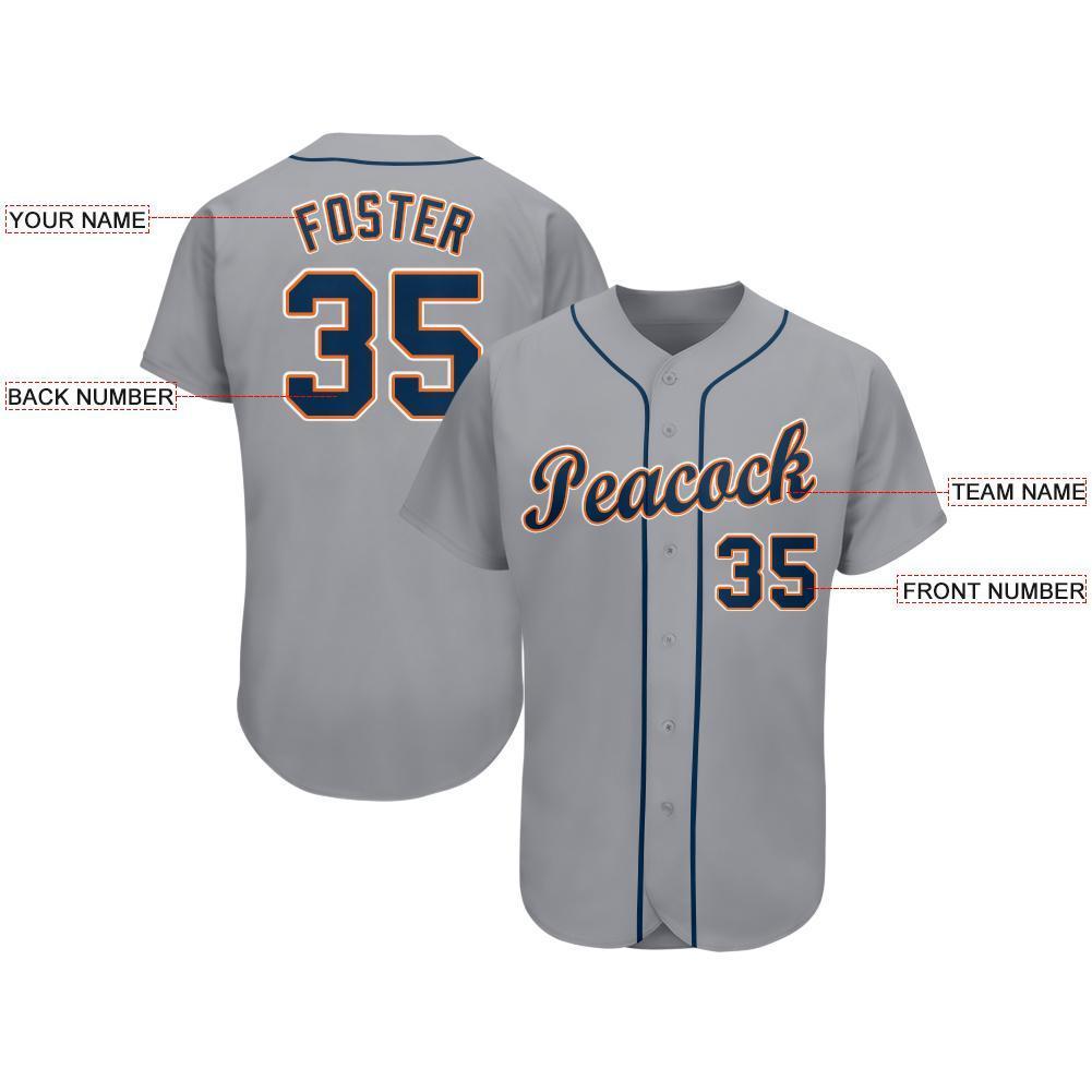 Custom Gray Navy-Orange Baseball Jersey view 3