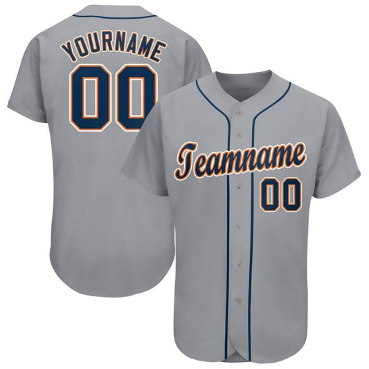 Custom Gray Navy-Orange Baseball Jersey - Main View