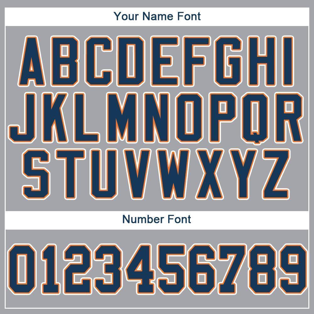 Custom Gray Navy-Orange Baseball Jersey view 4