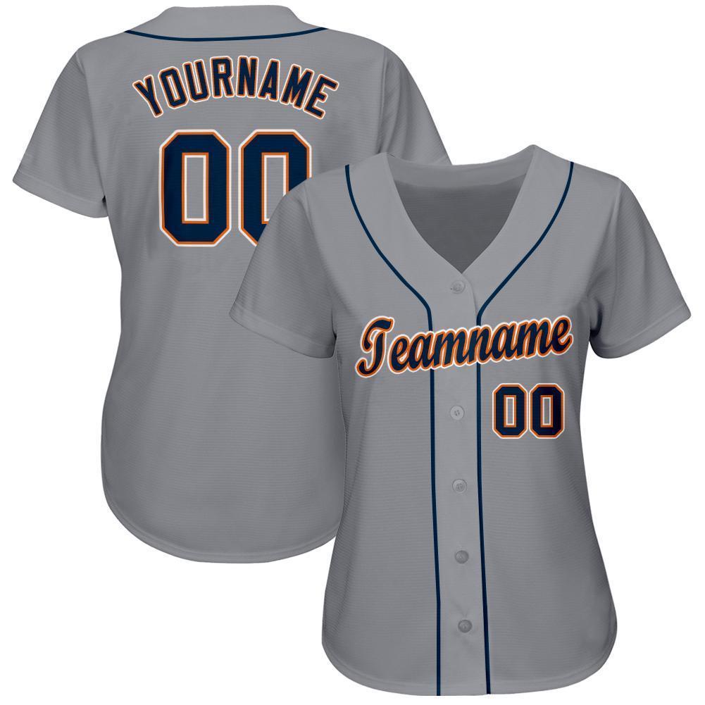 Custom Gray Navy-Orange Baseball Jersey view 2