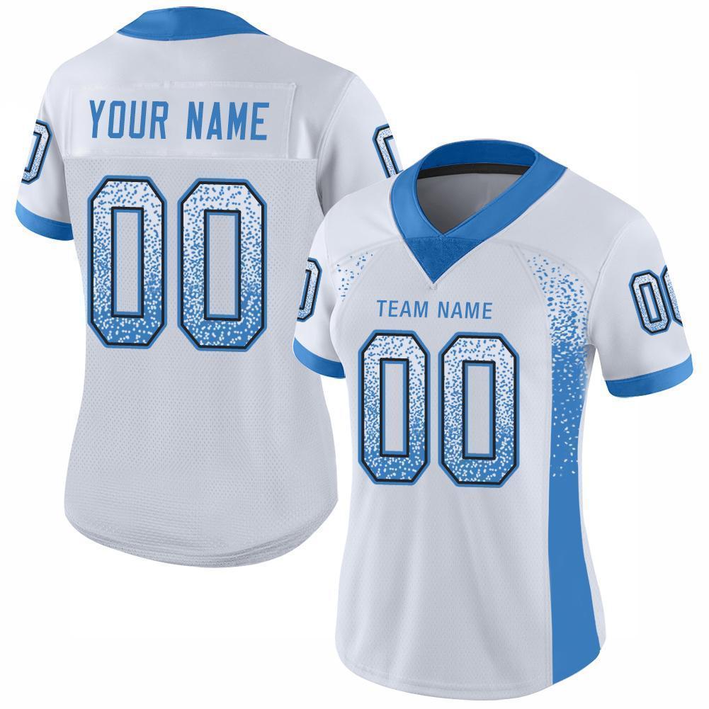 Custom White Powder Blue-Black Drift Fashion Football Jersey view 2