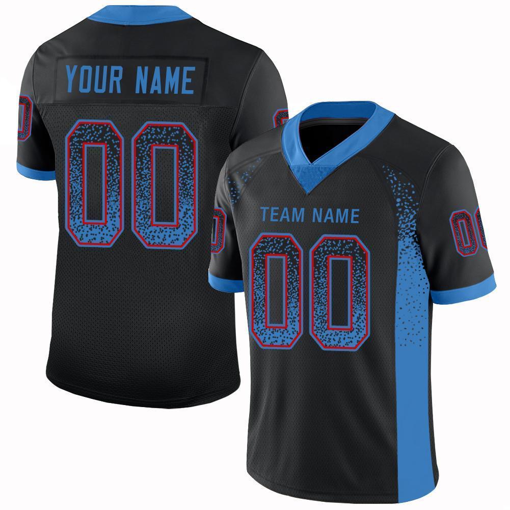 Custom Black Powder Blue-Red Drift Fashion Football Jersey - Main View