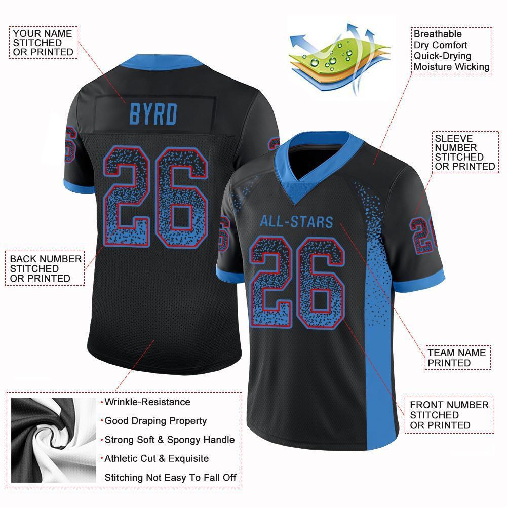 Custom Black Powder Blue-Red Drift Fashion Football Jersey view 3