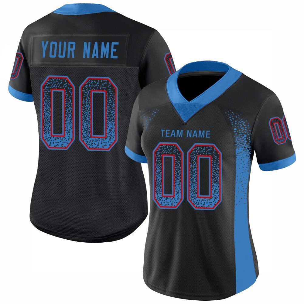 Custom Black Powder Blue-Red Drift Fashion Football Jersey view 2