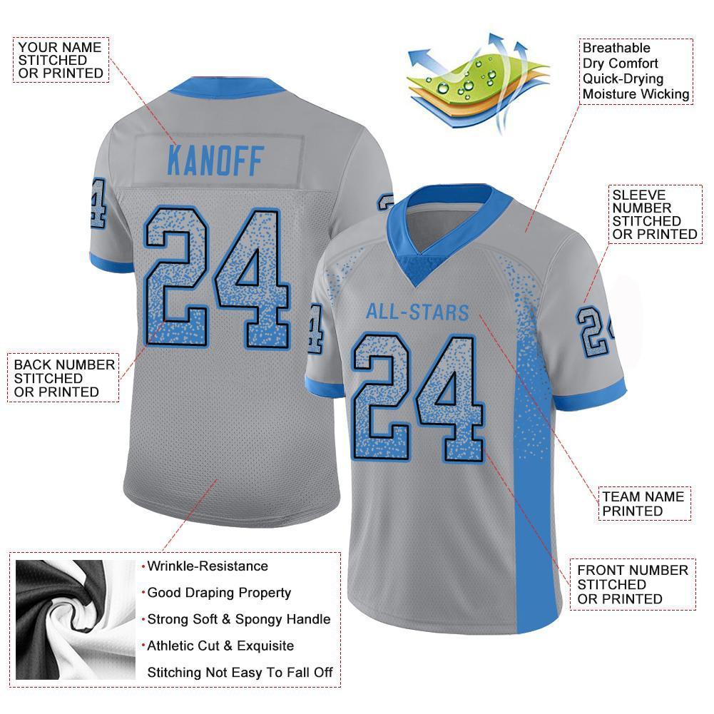 Custom Light Gray Powder Blue-Black Drift Fashion Football Jersey view 3