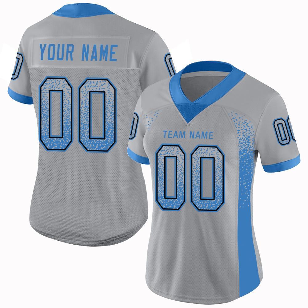 Custom Light Gray Powder Blue-Black Drift Fashion Football Jersey view 2