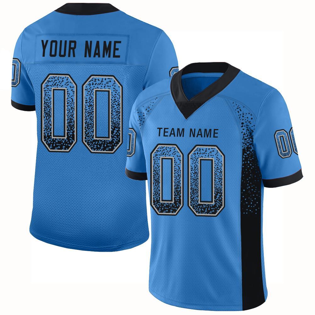Custom Powder Blue Black-Gray Drift Fashion Football Jersey - Main View