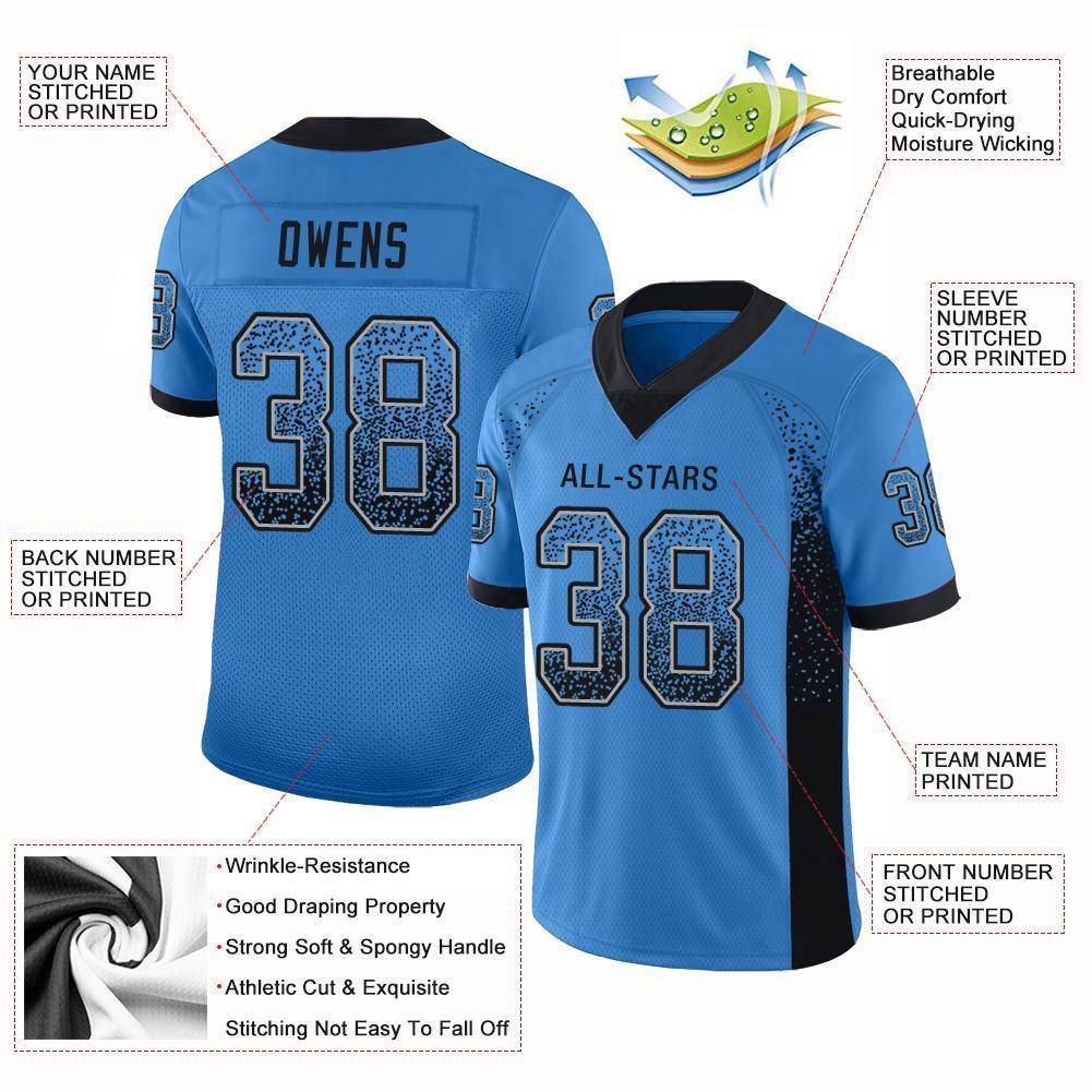 Custom Powder Blue Black-Gray Drift Fashion Football Jersey view 3