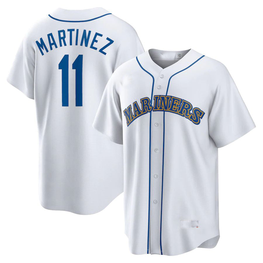 Seattle Mariners #11 Edgar Martinez White Home Cooperstown Collection Replica Player Jersey Baseball Jerseys - Main View