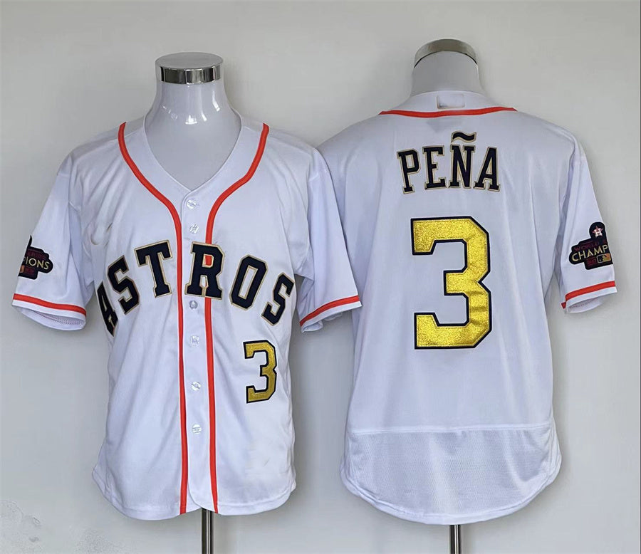 #3 Jeremy Pena Houston Astros 2023 White gold collection replica-player Jerseys Stitches Baseball Jerseys - Main View