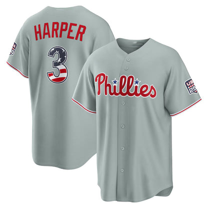 Philadelphia Phillies #3 Bryce Harper USA 250 Fourth of July Road Stadium Jersey - Gray Tailgate Goods - Main View