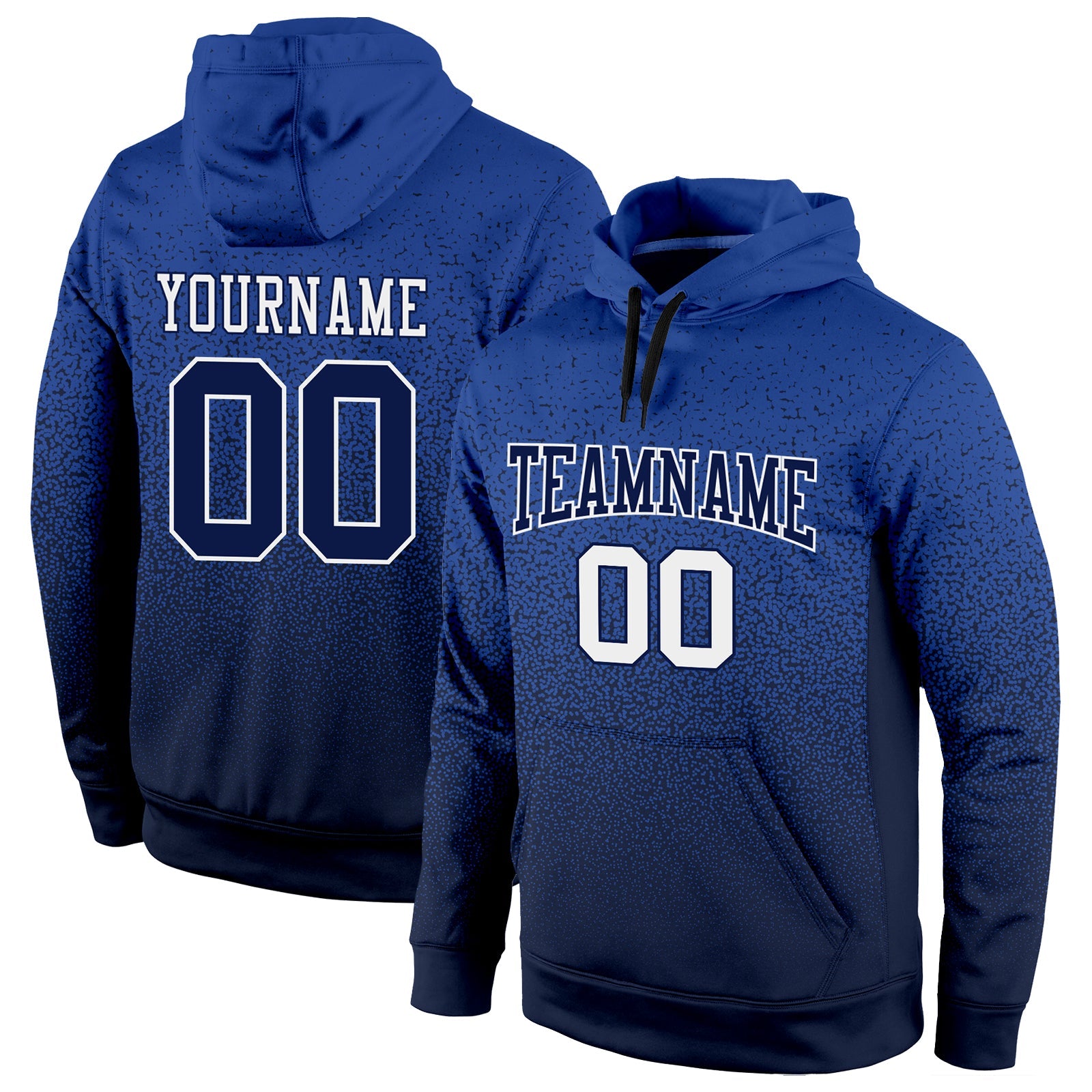 Custom Stitched Royal Navy-White Fade Fashion Sports Pullover Sweatshirt Hoodie - Main View