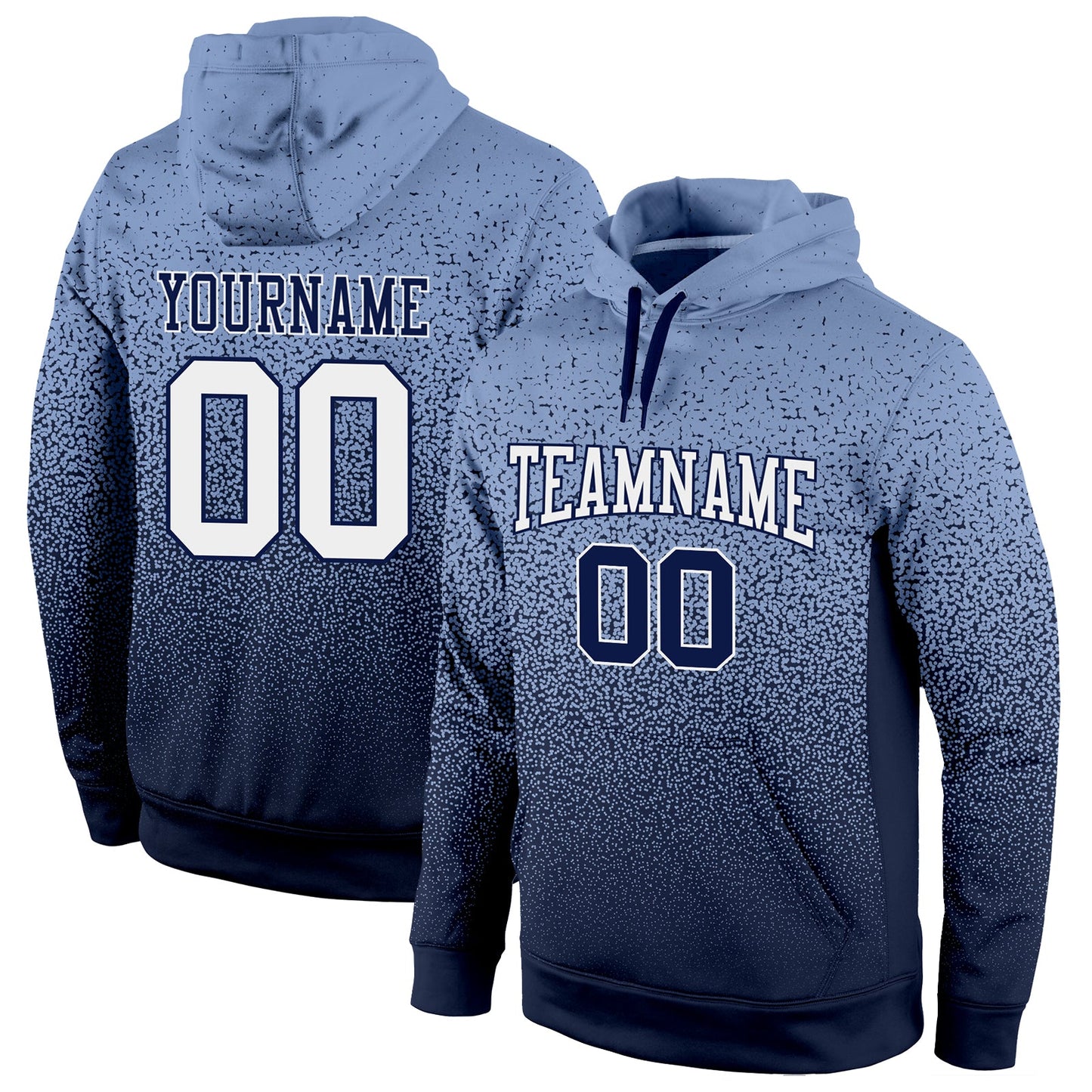 Custom Stitched Powder Blue White-Navy Fade Fashion Sports Pullover Sweatshirt Hoodie - Main View