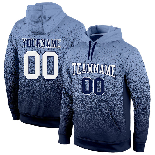 Custom Stitched Powder Blue White-Navy Fade Fashion Sports Pullover Sweatshirt Hoodie - Main View