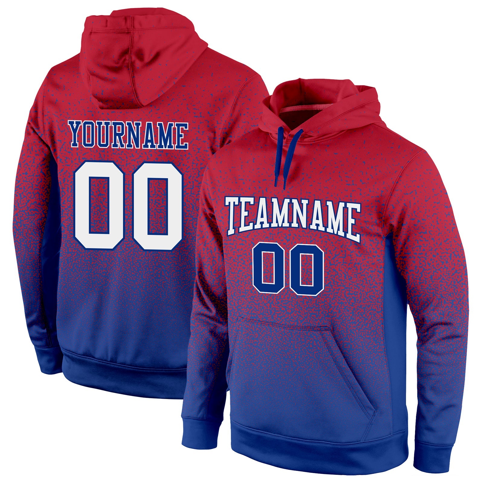 Custom Stitched Red White-Royal Fade Fashion Sports Pullover Sweatshirt Hoodie - Main View