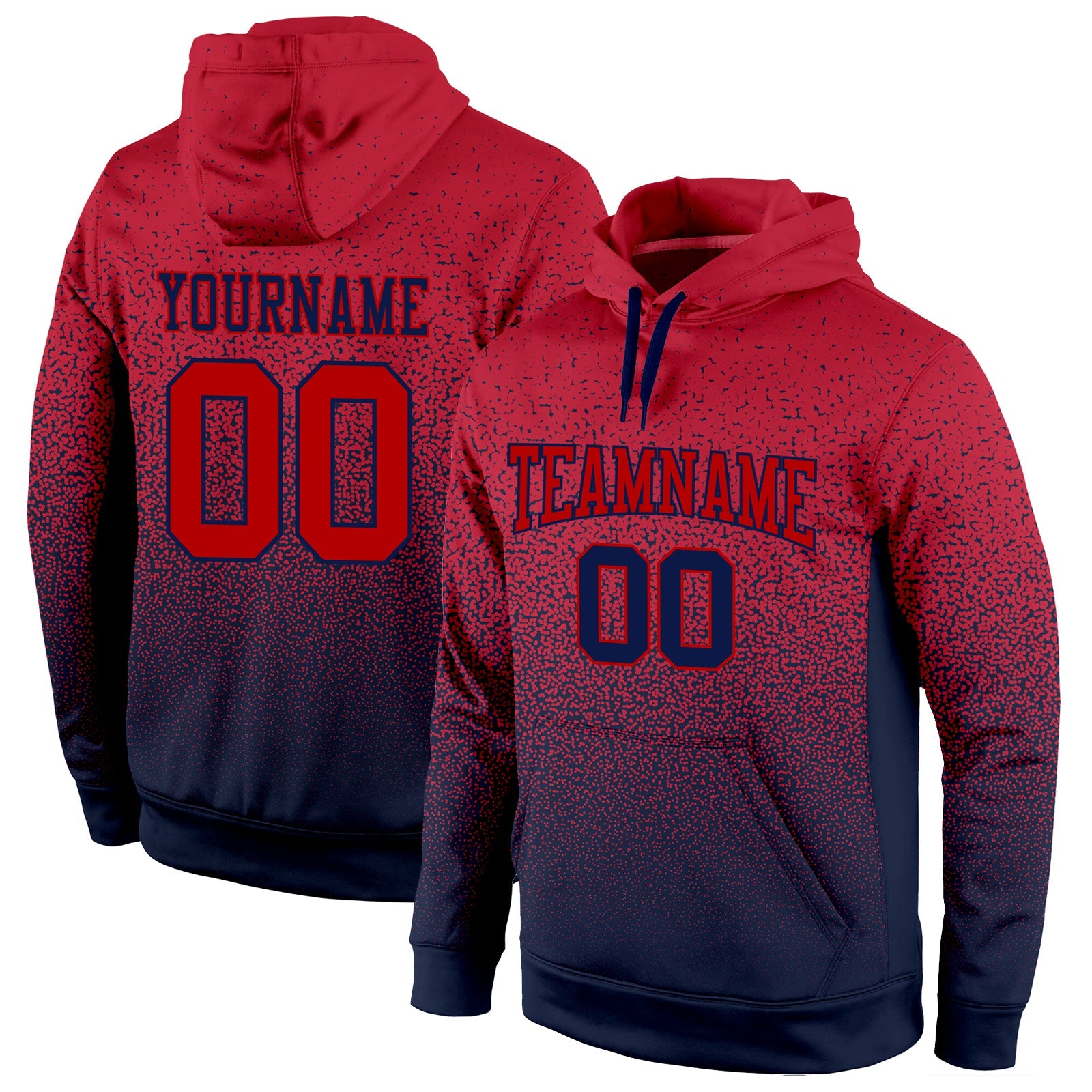 Custom Stitched Navy Red Fade Fashion Sports Pullover Sweatshirt Hoodie - Main View