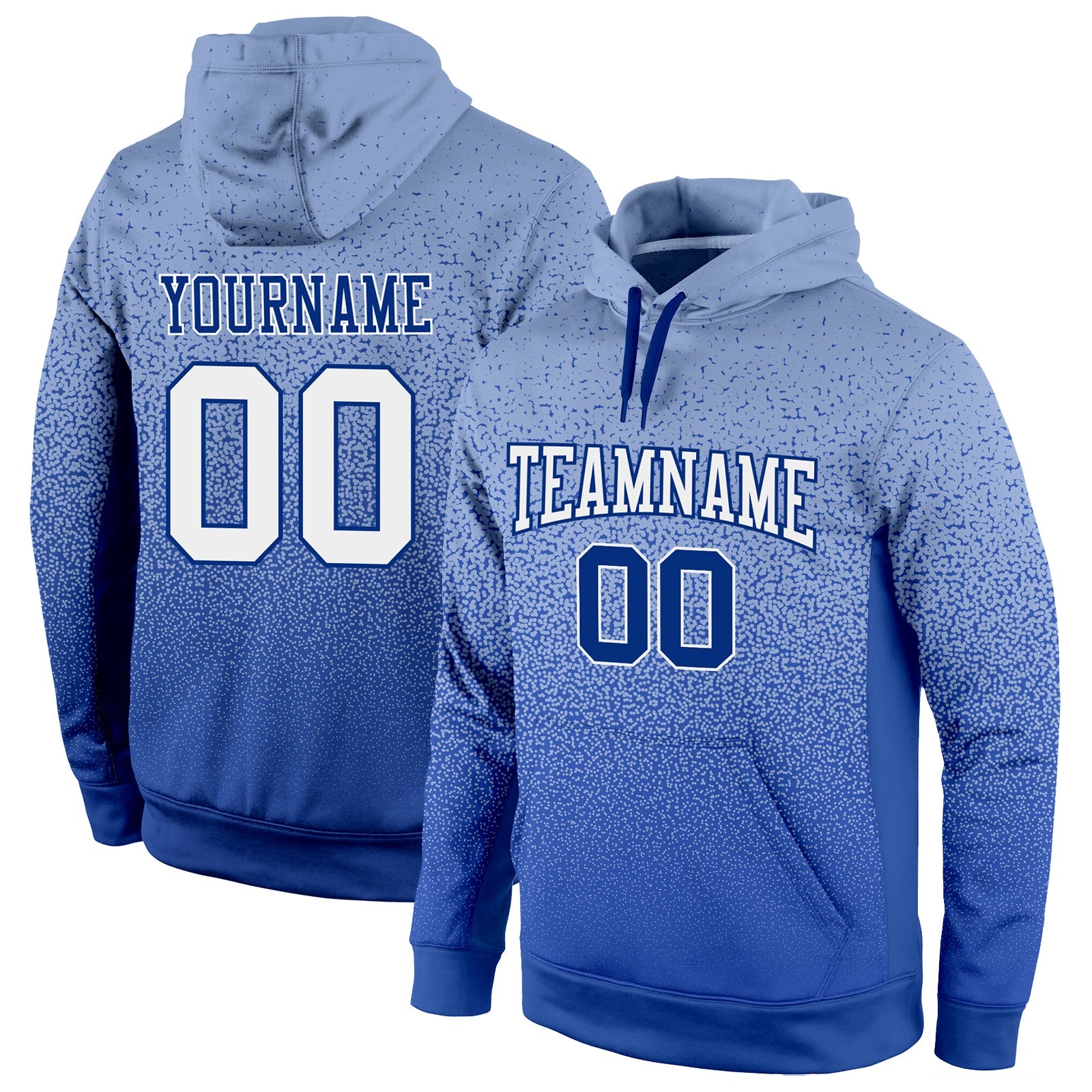 Custom Stitched Light Blue White-Royal Fade Fashion Sports Pullover Sweatshirt Hoodie - Main View