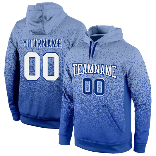 Custom Stitched Light Blue White-Royal Fade Fashion Sports Pullover Sweatshirt Hoodie - Main View