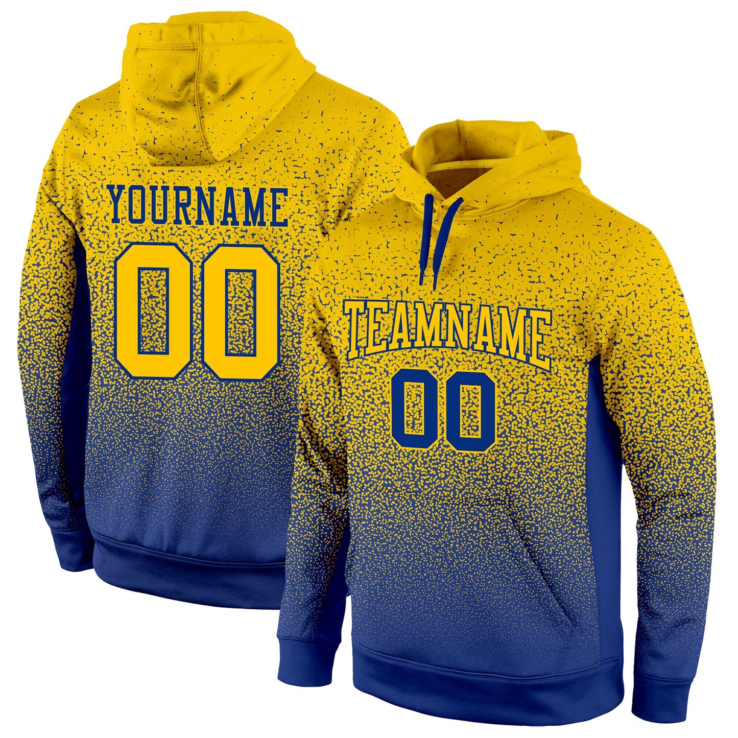 Custom Stitched Royal Gold Fade Fashion Sports Pullover Sweatshirt Hoodie - Main View