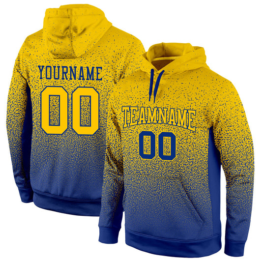 Custom Stitched Royal Gold Fade Fashion Sports Pullover Sweatshirt Hoodie - Main View