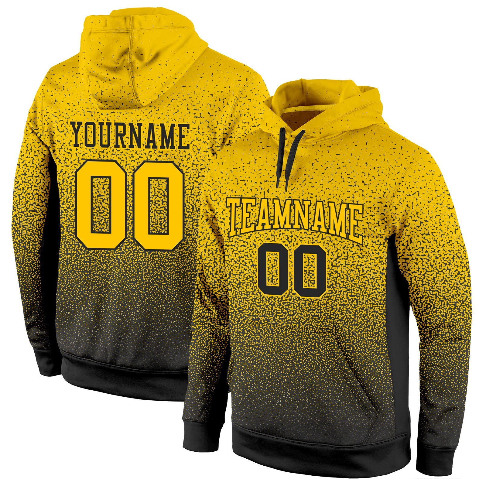 Custom Stitched Black Gold Fade Fashion Sports Pullover Sweatshirt Hoodie - Main View
