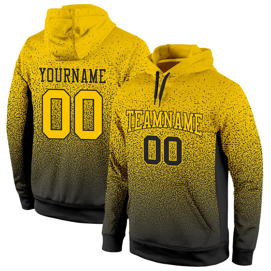 Custom Stitched Black Gold Fade Fashion Sports Pullover Sweatshirt Hoodie - Main View
