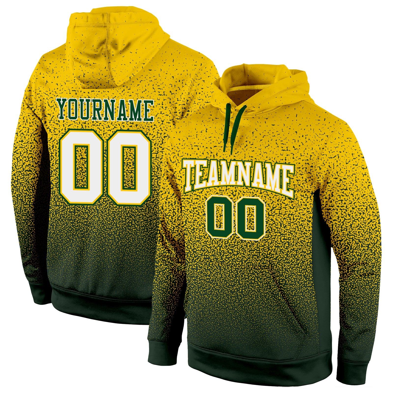 Custom Stitched Gold White-Green Fade Fashion Sports Pullover Sweatshirt Hoodie - Main View