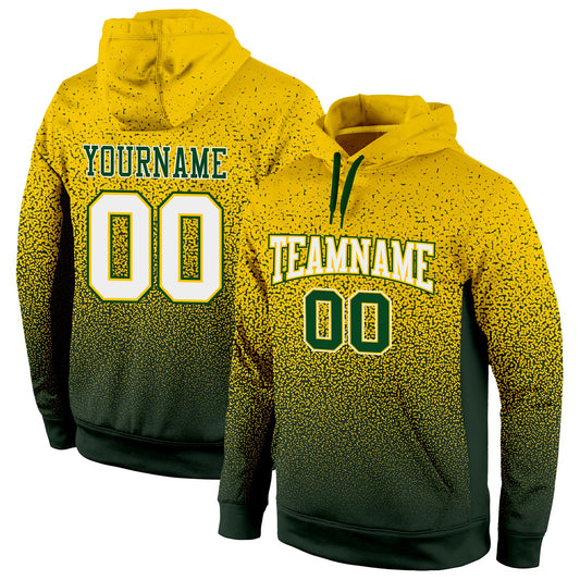 Custom Stitched Gold White-Green Fade Fashion Sports Pullover Sweatshirt Hoodie - Main View