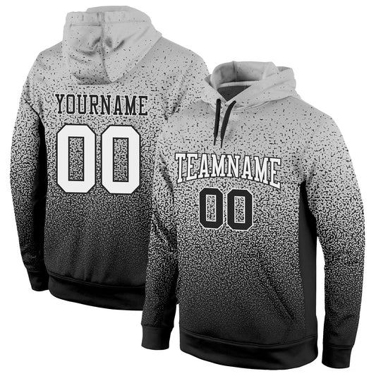 Custom Stitched Gray White-Black Fade Fashion Sports Pullover Sweatshirt Hoodie - Main View