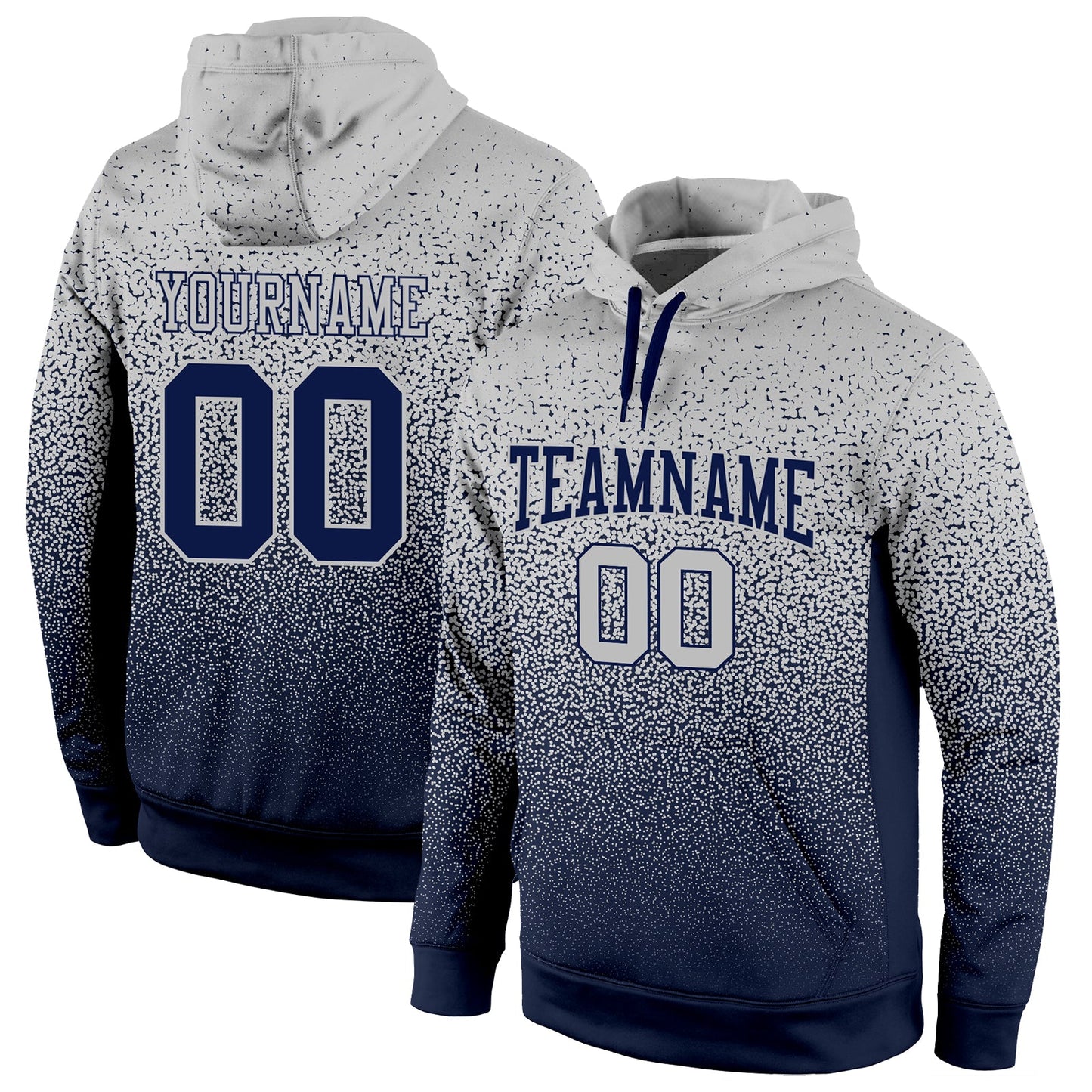 Custom Stitched Gray Navy Fade Fashion Sports Pullover Sweatshirt Hoodie - Main View